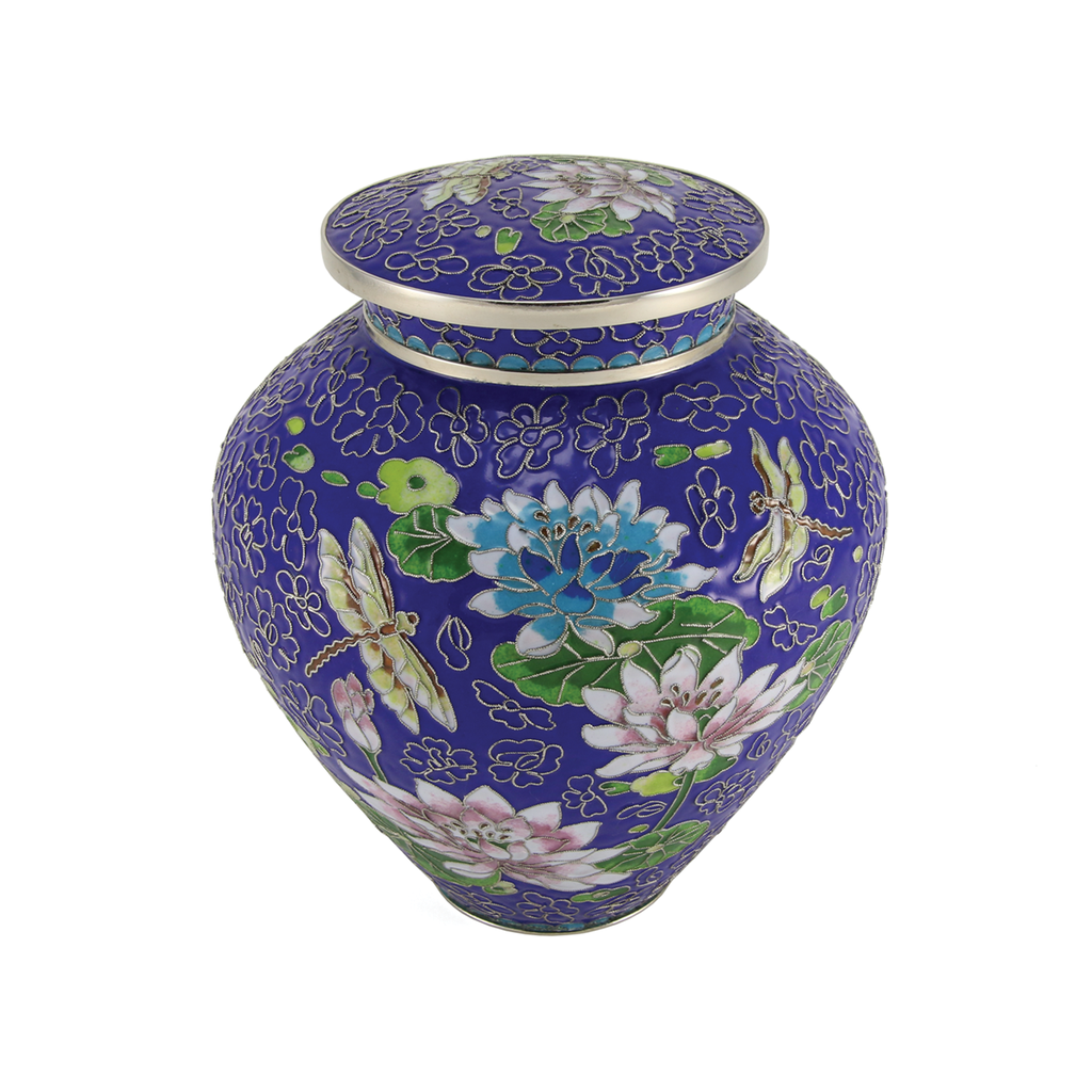 Filigree Cloisonne Lily Dragonfly Urn