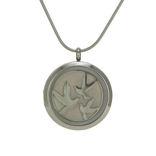 [URN-J5077] Round Pendant - Pewter Birds